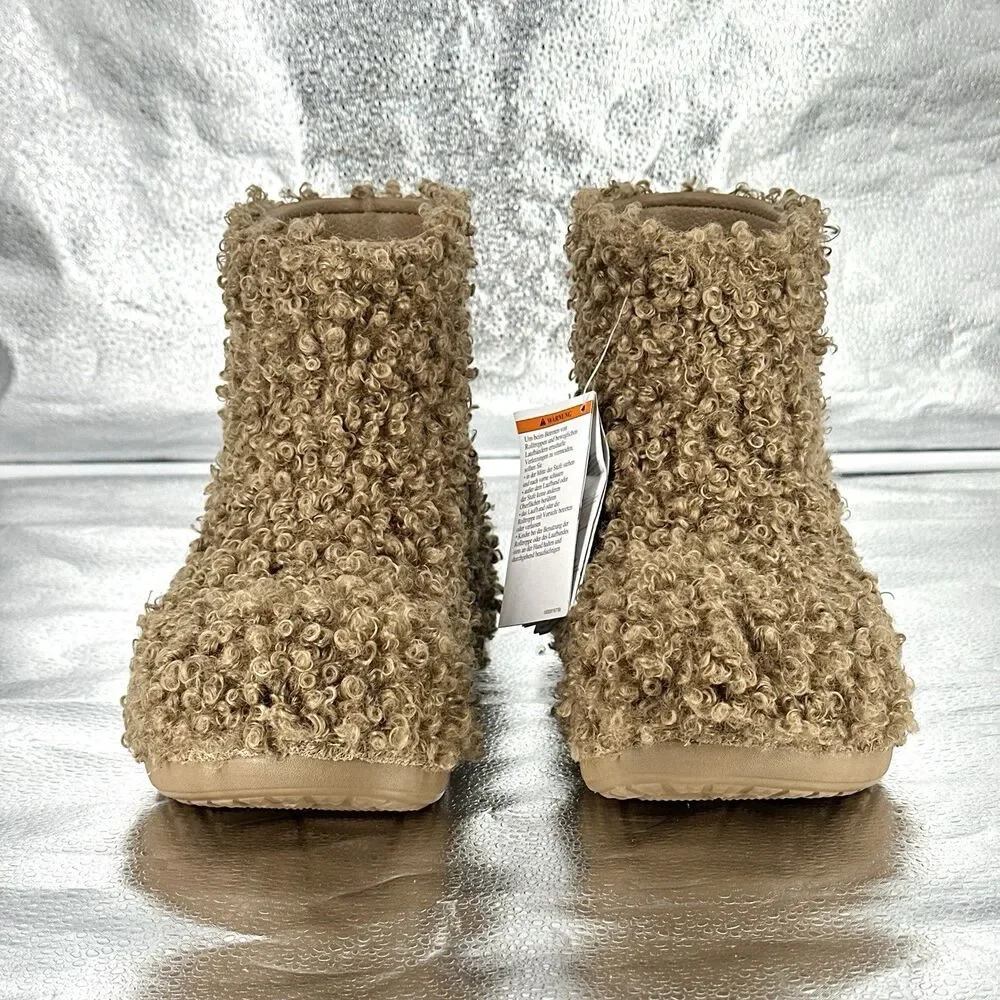 CROCS CRUSH DOODLE FUR Pull On Winter Ankle Boots Womens Size 8 Mens 6